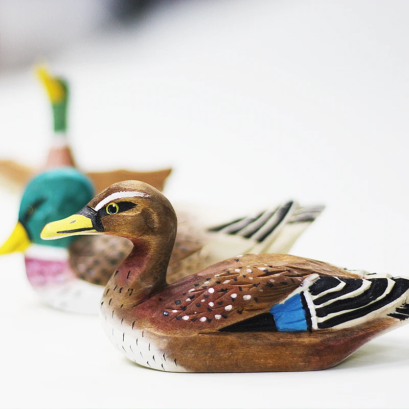 Mallard Duck Wood Carving Ornaments Handmade Bionic Animal Solid Wood Crafts