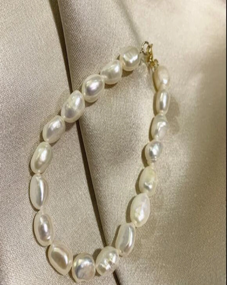 

9-10mm White Pearl Baroque Bracelet Real Natural Freshwater Pearl Handmade Fashion Jewelry For Woman Girl Gift