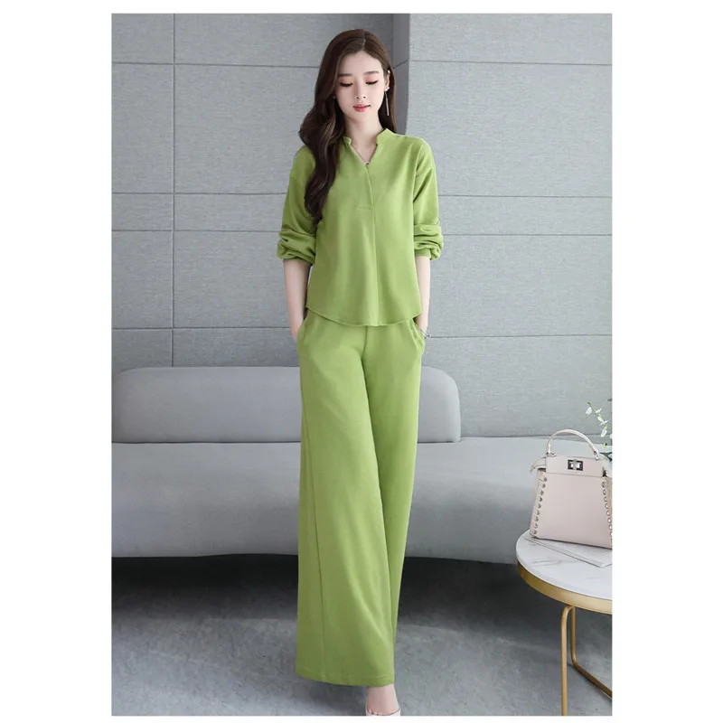 Frauen Anzüge 2021 Frühling Herbst Neue Mode Koreanischen Stil Lose Tops Breite Bein Hose Zwei Stück Set Frauen Plus größe Kleidung Damen