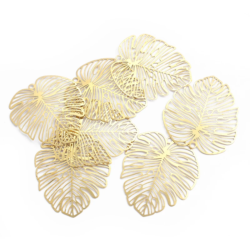 

10pcs Charms Large Pendant Palm Leaf Open Crafts Elegant Pendant Raw Brass Fashion Women Necklace Earring Making Findings