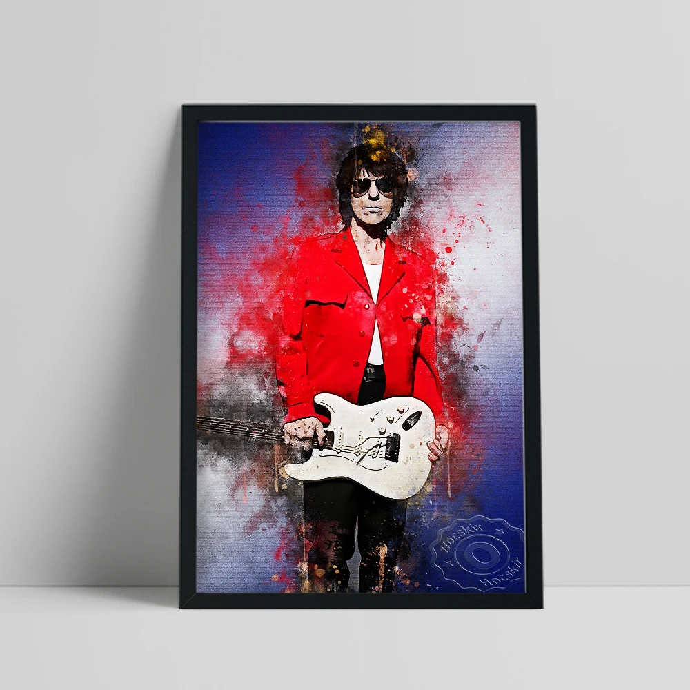 Watercolour Jeff Beck Guitarist Poster, British Rock Fans Collection Prints Poster, Vintage Art Portrait Painting Home Art Decor