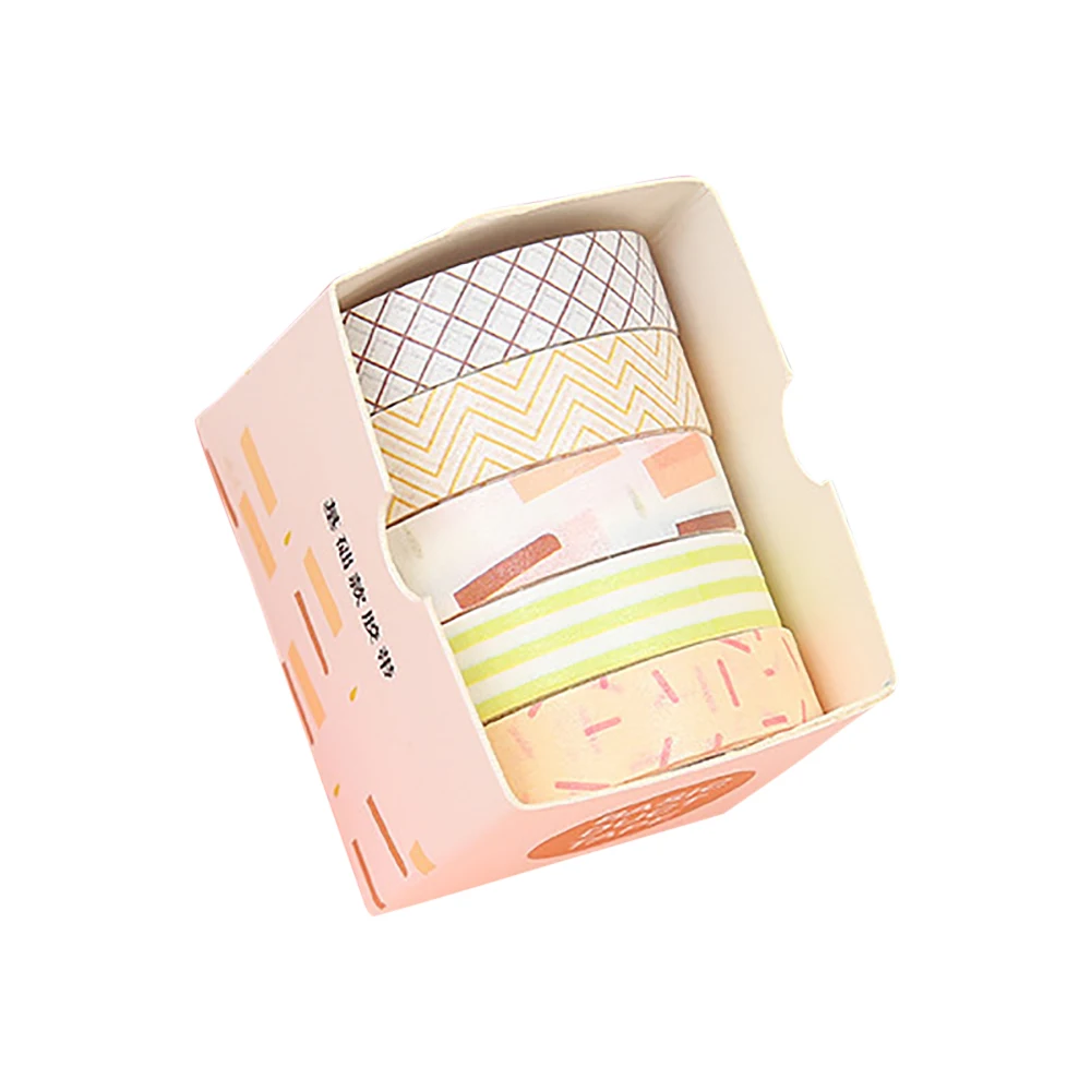 Ensemble de Scotch Washi Décoratif de Scrapbooking, Ruban Adhésif Solide, Mignon, Bande, Fournitures de Papeterie Scolaire, 5 Rouleaux/Boîte