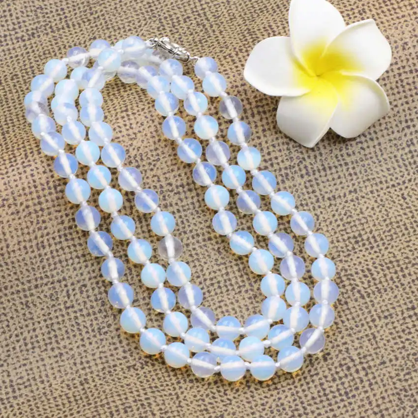 New Statement Long Necklace Women Opal Stone Beaded Chain Necklaces Crystal Round Party Gifts Jewelry 36