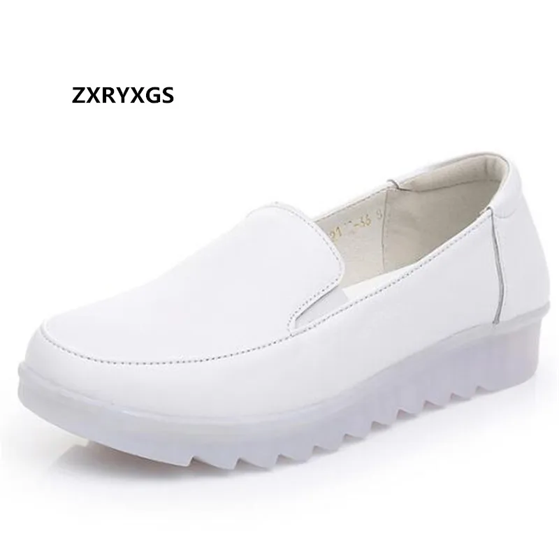 

2024 New Top Cowhide White Shoes Nurse Flats Soft-soled Non-slip Round Toe Loose Comfortable Shoes Women Casual Shoes Large Size