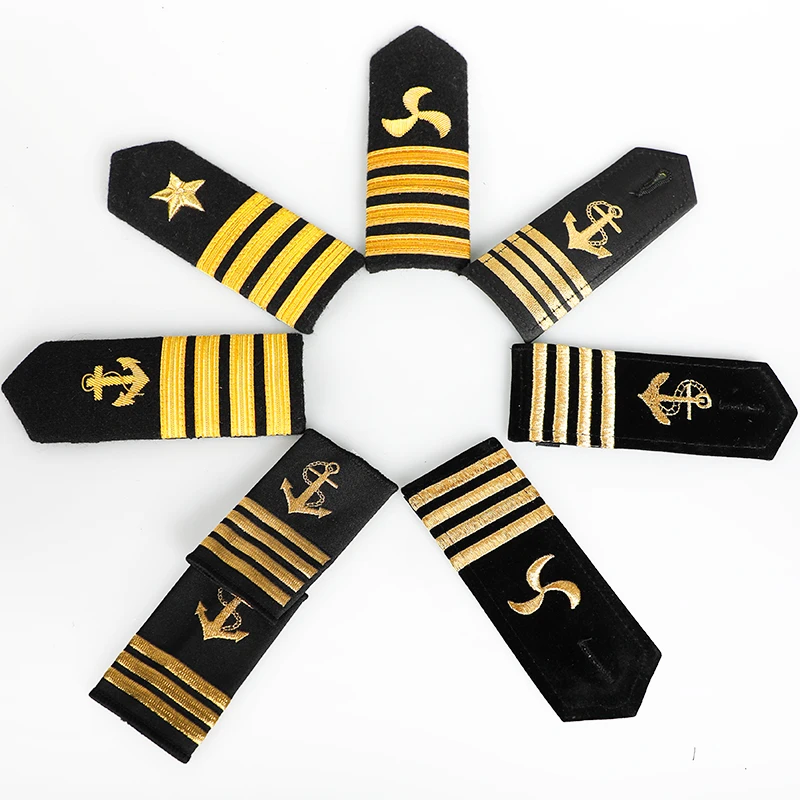 Seaman Captain's Pilot Badge 1/2/3/4 Gold Bars Badges Ship Sailor Uniform Embroidered Insignia Propeller Epaulettes Accessories