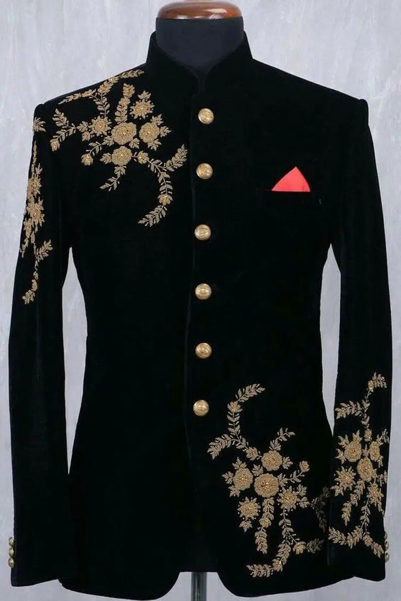 Costume une pièce brodé pour hommes, veste d'affaires Vintage, Tuxedos de mariage personnalisé, nouvelle collection automne