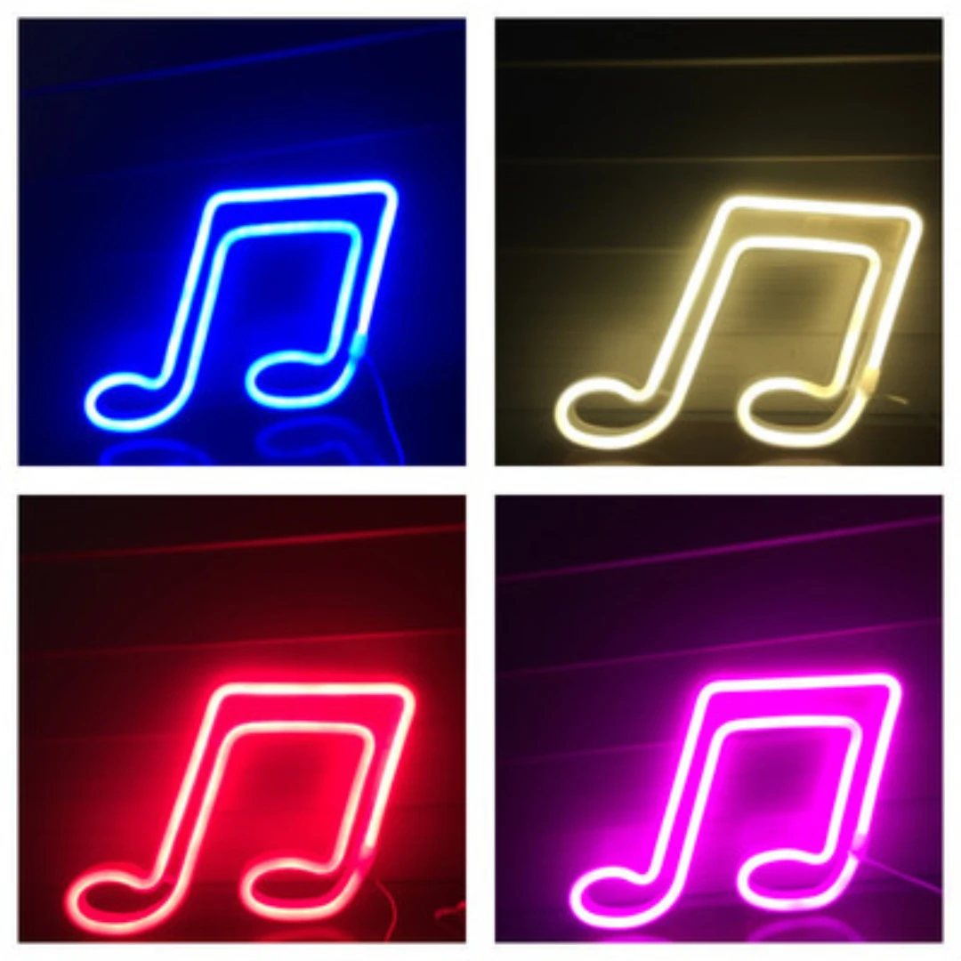 LED Neon Light Music Note Neon Lights Night Light Concert Wall Lamp For Bedroom Battery USB Power Nightlight For Party Decorate