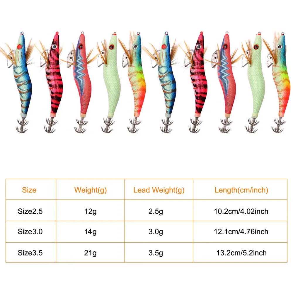 30Pcs/20Pcs/10Pcs Wooden Shrimp Fishing Lure Squid Jig Fishing Hook Octopus Cuttlefish Artificial Jigging Lures Hard Bait