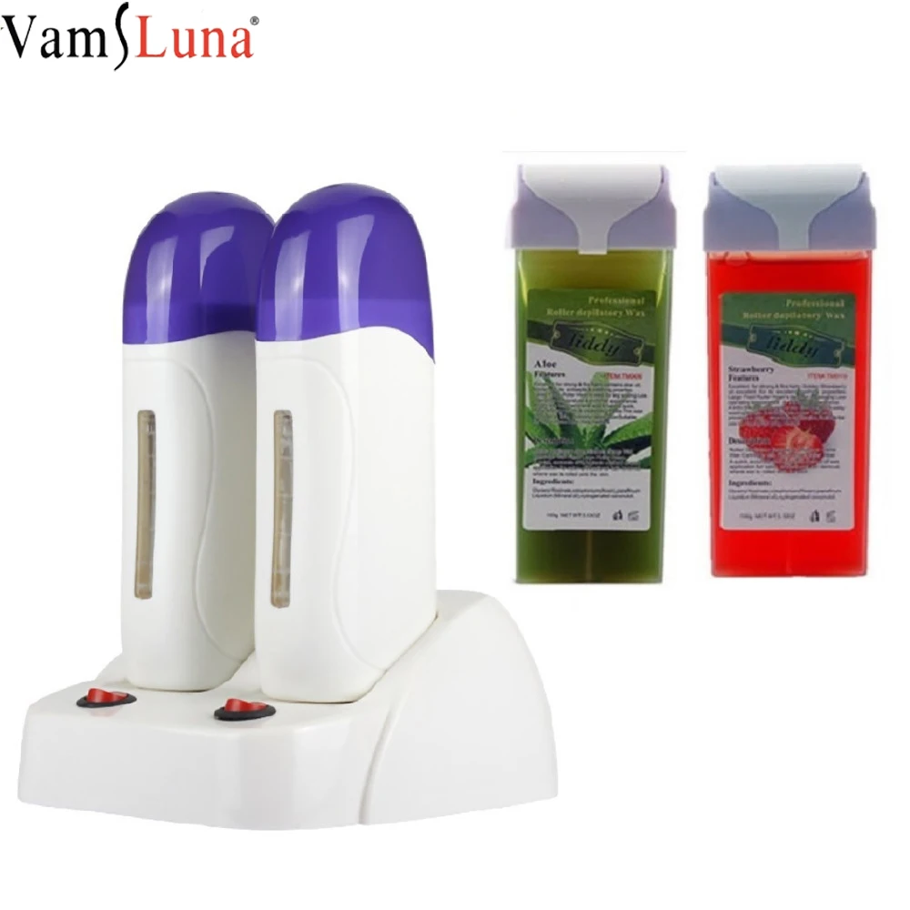 مزدوج إزالة الشعر الشمع سخان أو 2 الشمع خرطوشة الساخن الجسم إزالة الشعر لفة على آلة إزالة الشعر بالشمع لصالون تجميل