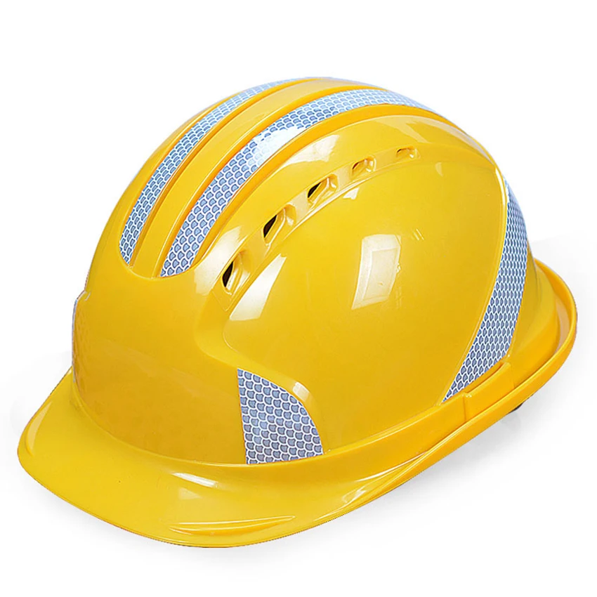 

Reflective Strip Safety Helmet Cap Style Vented Hard Hat, 4-Point Ratchet Suspension, Protective Helmet for Construction Worker