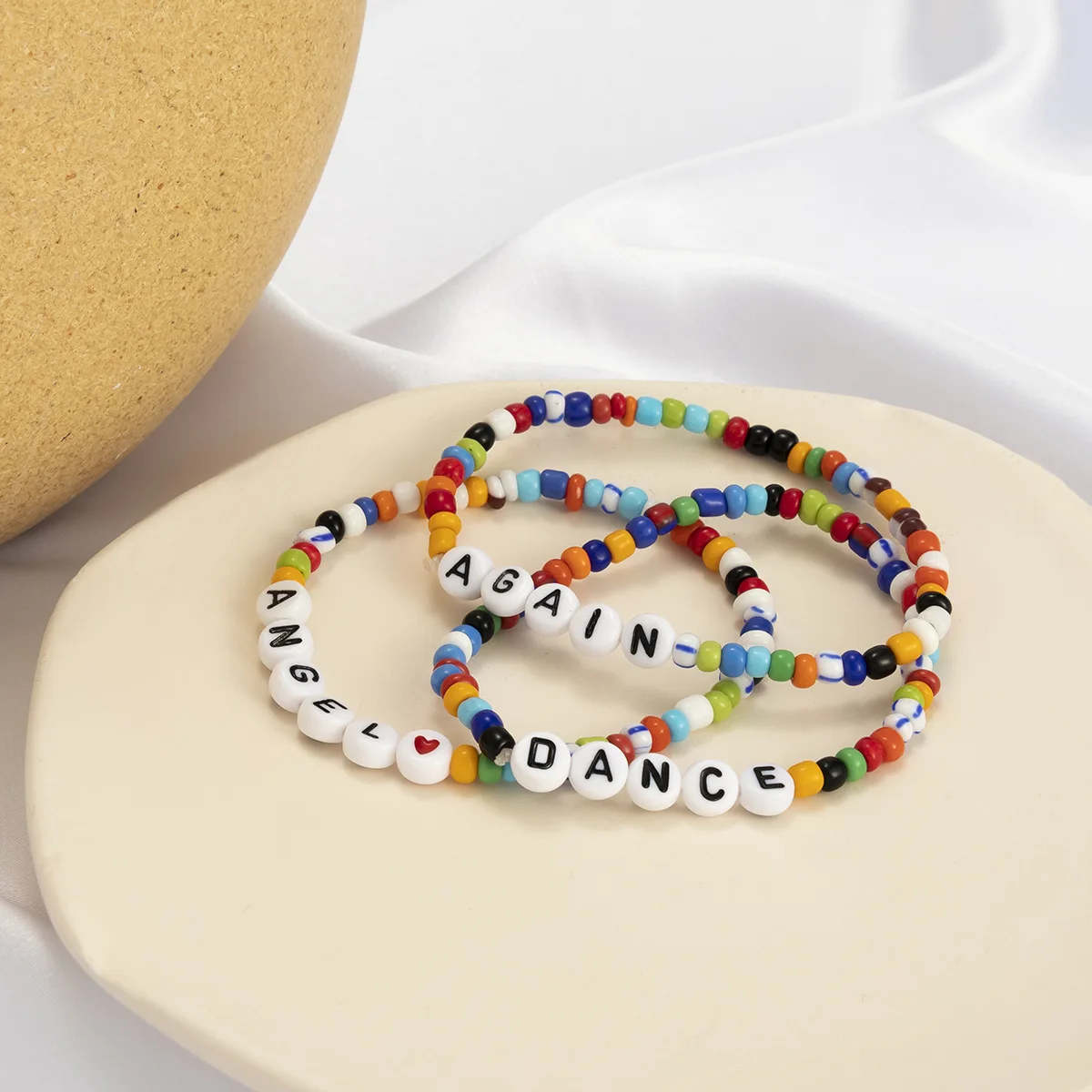 Boho Rainbow Seed Beads Round Letter Bracelet Set for Women Charm Angel Bracelets Hand Aesthetic Dance Halloween Jewelry