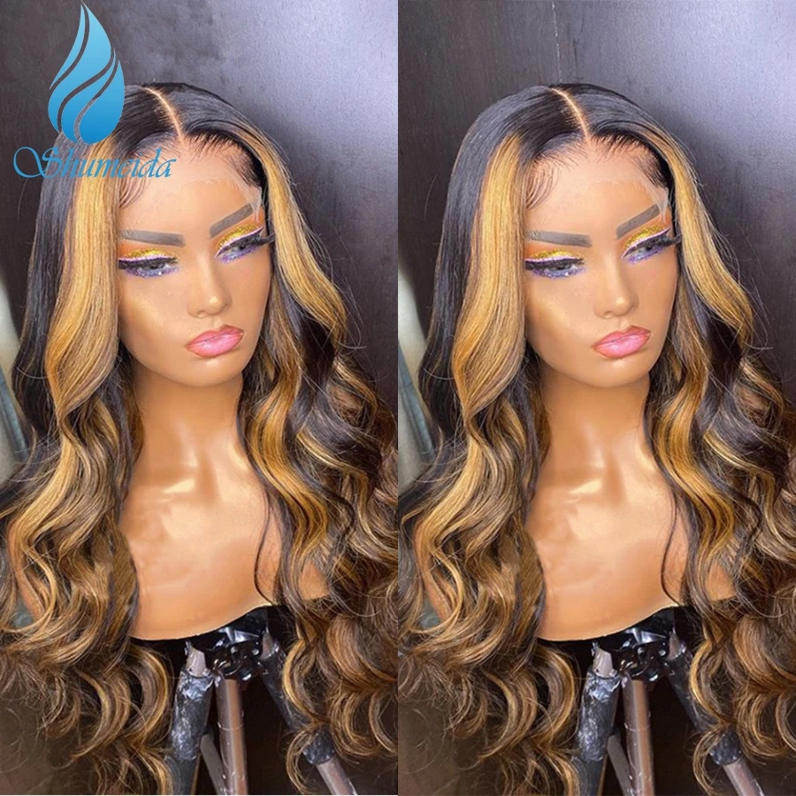 SMD Highlight Ombr Brown Color 13*4 Lace Front Wigs Pre Plucked Hairline Peruvian Body Wave Remy Hair Human Hair Wigs for Women