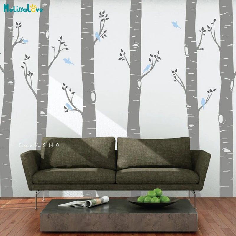 

5 Large Birch Trees Wall Sticker Decals Living Room Bedroom Forest Trees With Birds Vinyl Home Decoration For Nursery YT4990