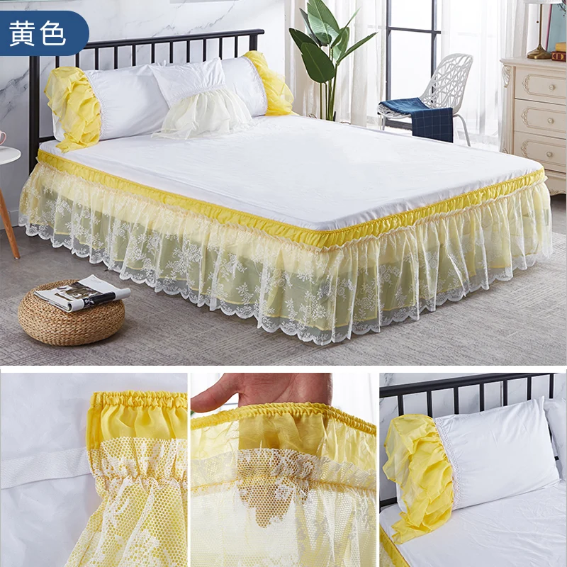 

Well Made Two Layers Lace Delicate Jacquard Ruffles Bed Skirt With Widen Strong Elastic Belts-40cm High (No Pillowcase or Sheet)