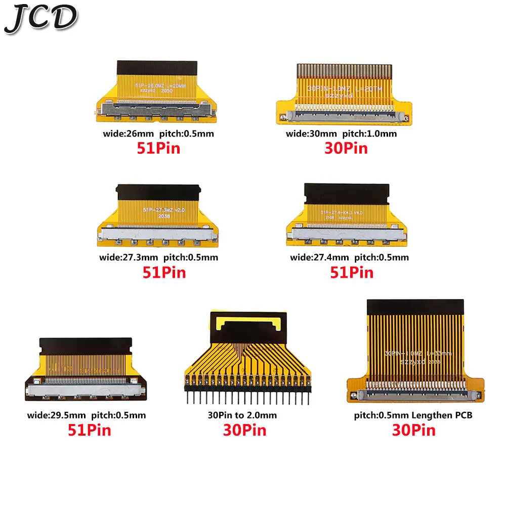 

JCD 1pcs LVDS LCD screen Flexible flat cable Adapter board 30pin 51pin pitch 1.0mm 0.5mm FPC flat cable EDP Adapter Board