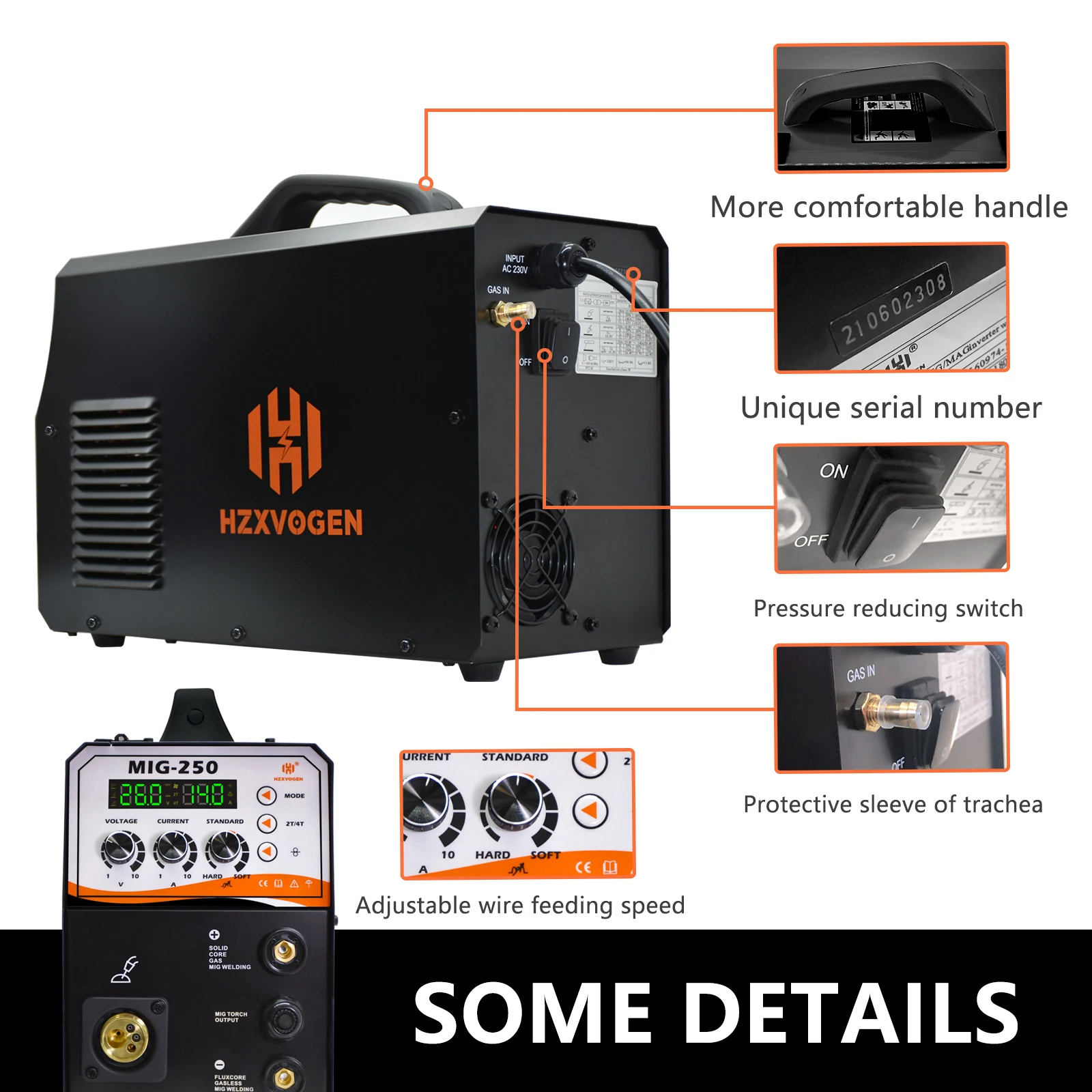 HZXVOGEN MIG Welding machine Semi-Automatic Argon Welding 4 in 1Tig Mig Mini Welding Inverter MIG-250 160 A Machine Welder