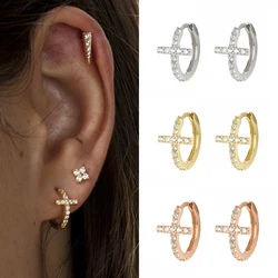 ISUEVA Lucky Gold Filled CZ Huggie Circle Cubic Zircon Cross Hoop Earrings For Women Engagement Wedding Jewelry