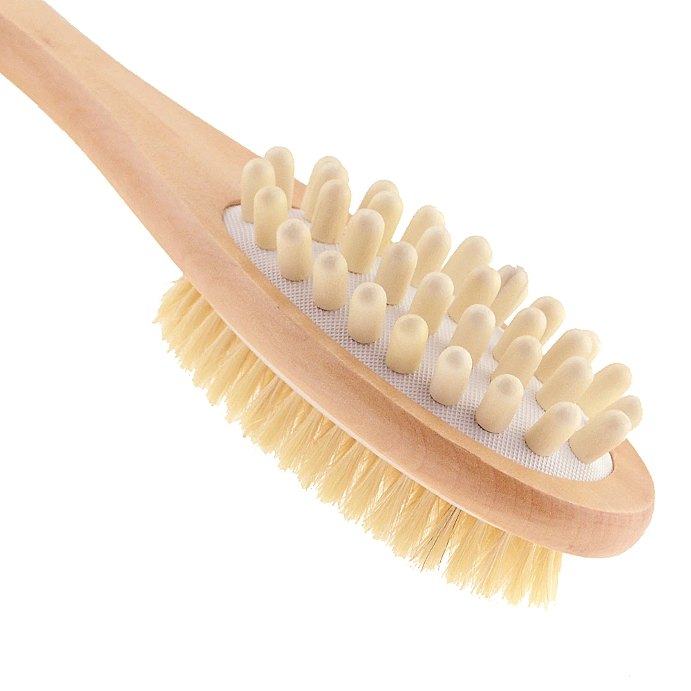 2-in-1 Body Brush Sided Natural Bristles Body Brush Scrubber Long Handle Wooden Spa Shower Brush Bath Massage Brushes