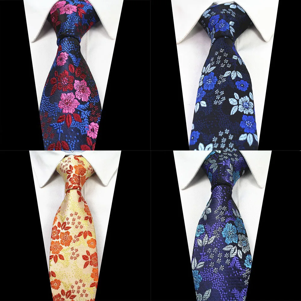 Ricnais Classic 7cm Floral Mens Ties Red Bule Silk Jacquared Necktie Suit Women Business Wedding Party Ties Gifts Accessories
