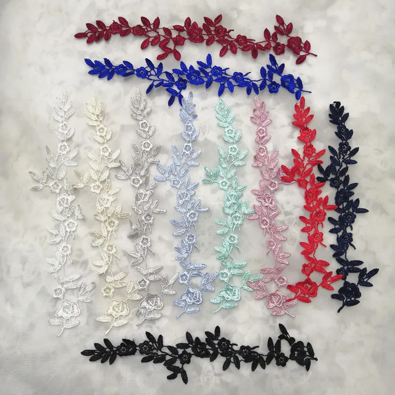 3Pair/6pcs Sapphire/Red/Burgundy/Pink/Gray/Green Lace Applique Flower Sewing Trims Dekoracja ślubna 29X7CM