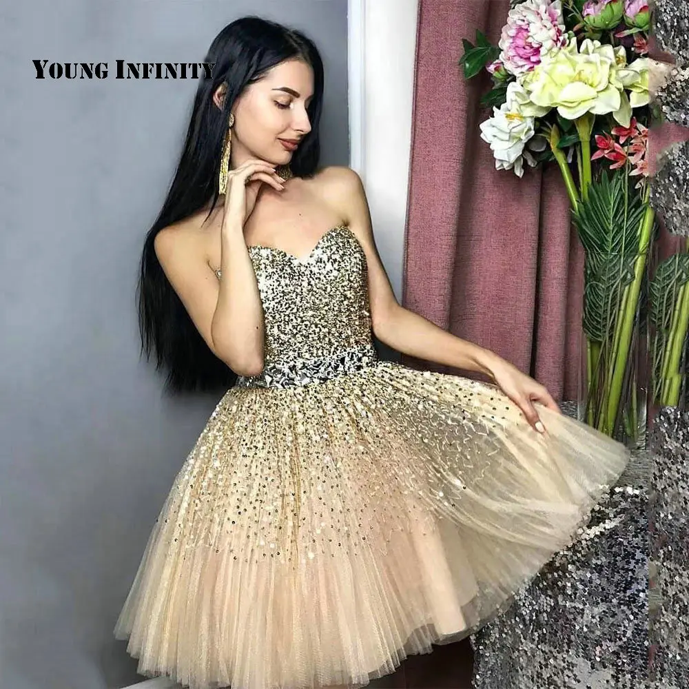 Charming Mini Backless Schatz Ärmellose Kurze Prom Kleid Tüll Pailletten Kristall Ballkleid Party Kleid 2021 Homecoming Kleid