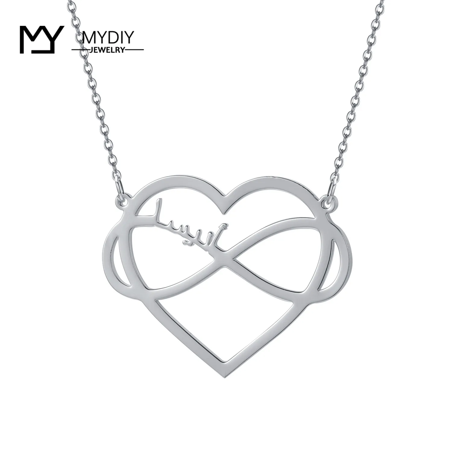 925 Sterling Silver Love Heart + Infinite Loop Arabic Custom Design Personalized Custom Name Necklace Pendant Couple MYDIY 2021