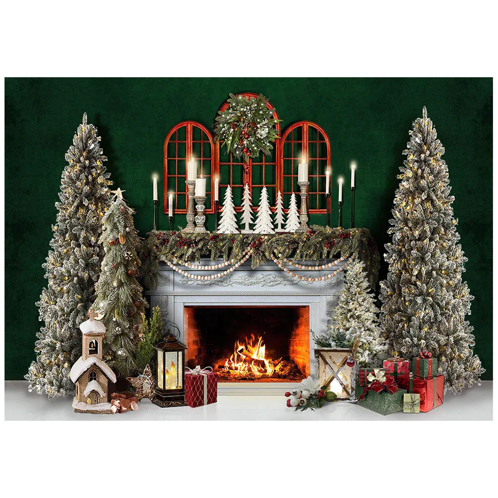 Mocsicka คริสต์มาสฉากหลังเตาผิงสีขาวต้นคริสต์มาสพวงหรีดเทียน Xmas ภาพพื้นหลังภาพครอบครัวถ่ายภาพ Props