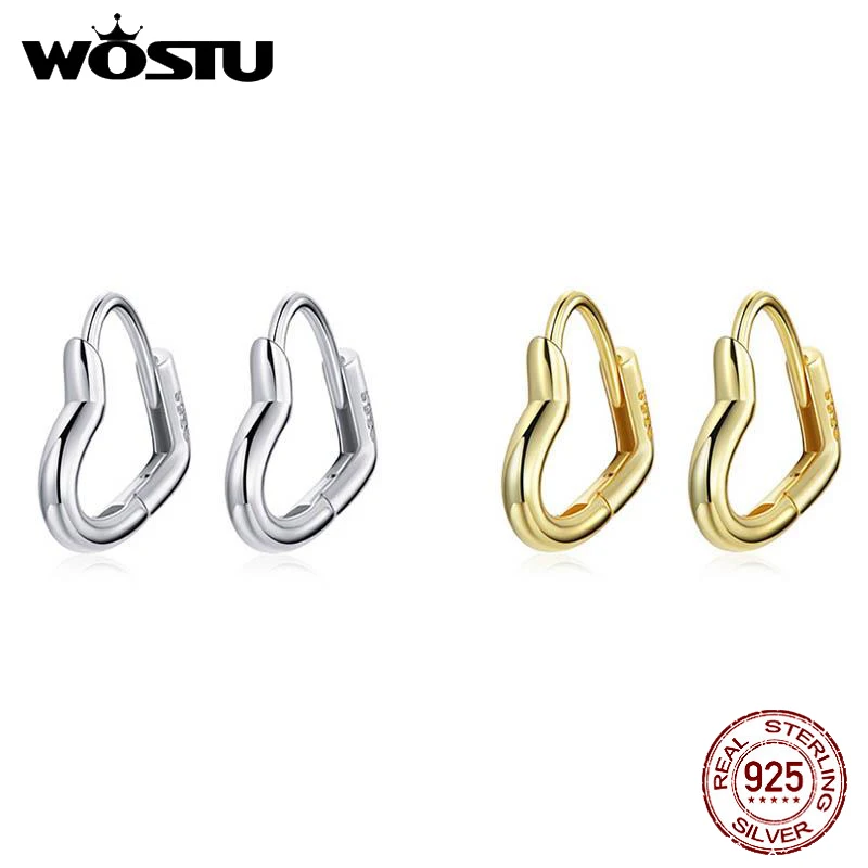 WOSTU 925 Sterling Silver Hollow Heart Love Stud Earrings Shiny Simple Earrings For Women Fashion Silver Jewelry CQE1174