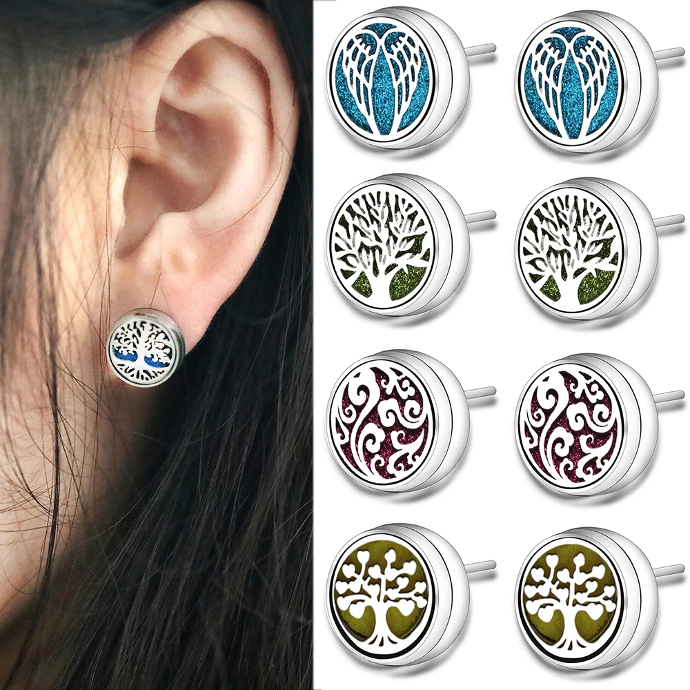 Nowa aromaterapia kolczyki do uszu kolczyki ze stali nierdzewnej spirala otwarte perfumy medalion Angel Wings moda damska kolczyki 2022 biżuteria