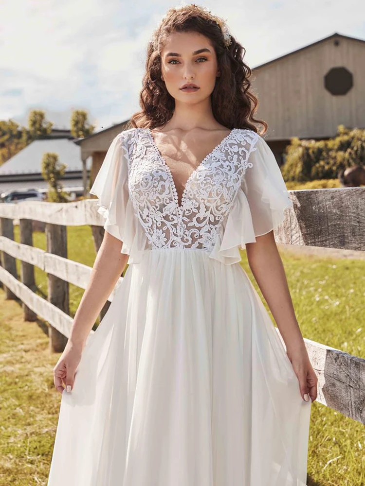 Große Größe Boho Strand Hochzeit Kleid Nach Maß Prinzessin Cut-Out Spitze Lange Ärmeln Korsett Chiffon Brautkleider Tassle backless