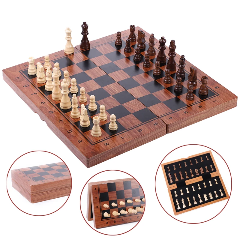 

2021 Large Magnetic Chess Sets High Quality Wooden Storage Box Chessboard With Spare Chessman Folding for Travel Adult Kids Game