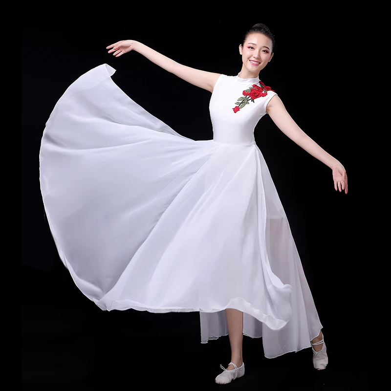 Classical Dance Clothes Women Stage Costume White Flamenco Dress Summer Gypsy Skirt Opening Dance Outfit Extoic Dancewear DL7391