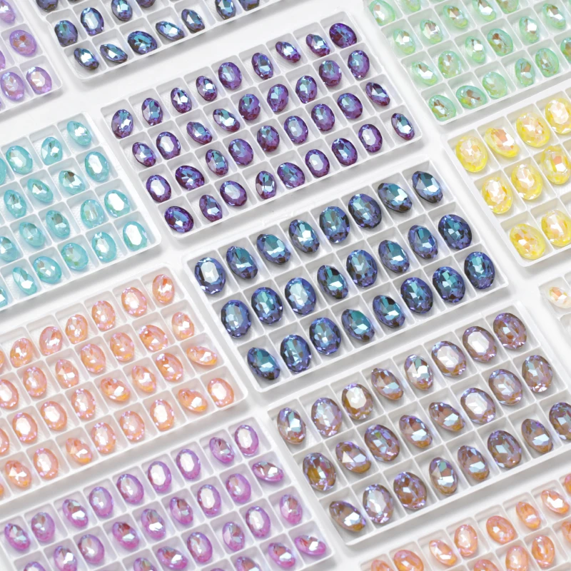 Mocha Fluorescence Loose Rhinestones Oval Shape Colorful Glue On Rhinestones Pointback Glue On Nails Crystals Rhinestone