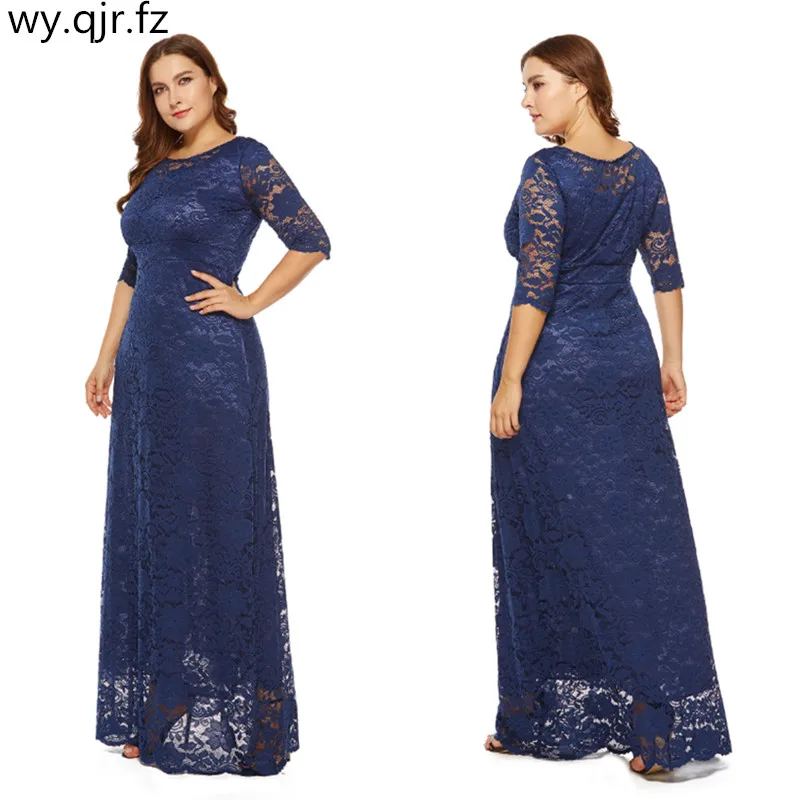 YYT-0092#European American fashion Evening dress long pocket lace wine red dark blue white Apricot dresses plus size wholesale