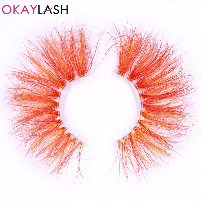 OKAYLASH 25mm 27mm Newest Style Long Siberian Dramatic Colored Rainbow Eyelashes for Party Makeup Holiday with Wholesale Price