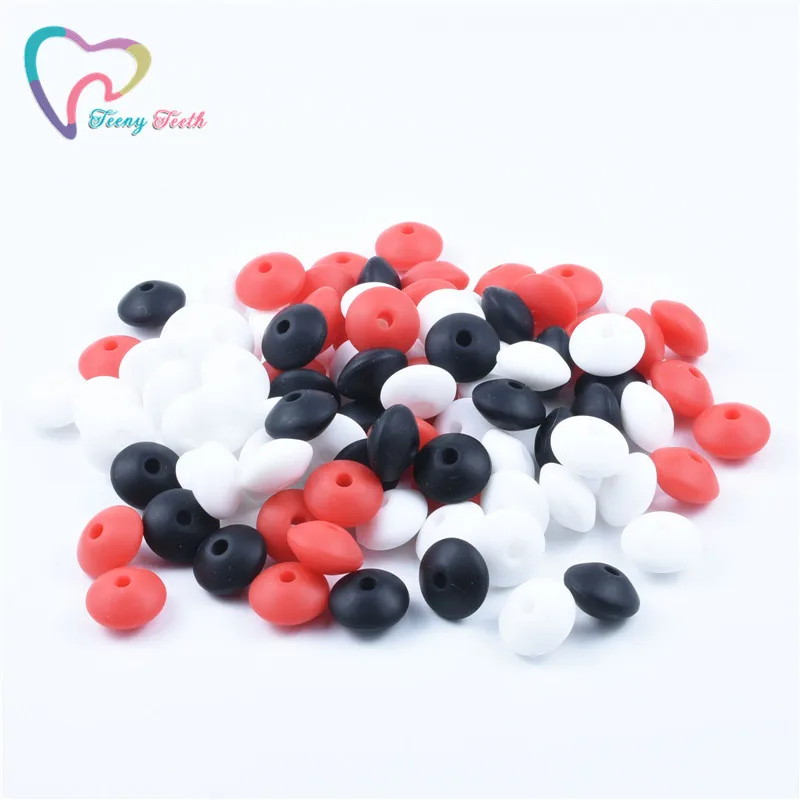 Teeny Teeth 50 PCS Red White Combo Silicone Lentil Beads Baby Chewable Non Toxic BPA Free Abacus Silicone Teething Lentil Beads