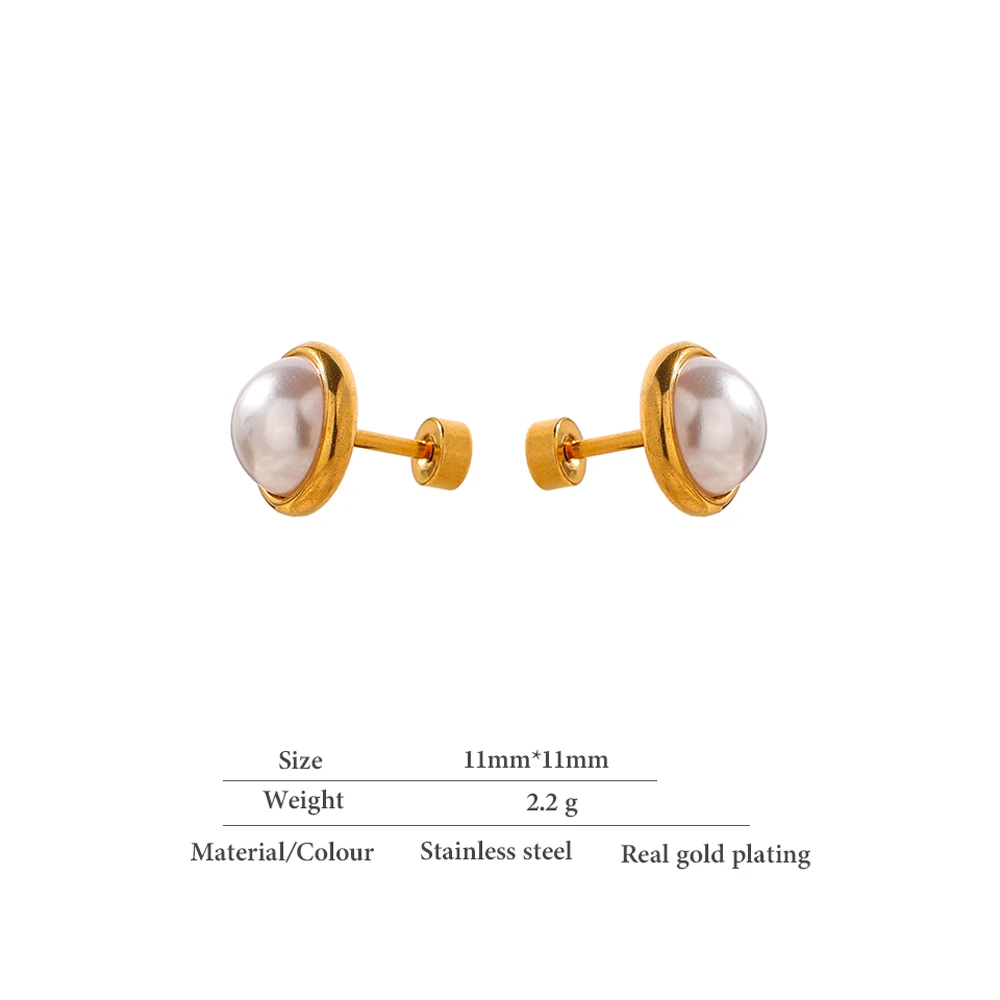 Yhpup Imitation Pearls Screw-Back Stud Earrings Trendy Stainless Steel Jewelry Geometric 18 K Plated Charm for Women Gala Gift