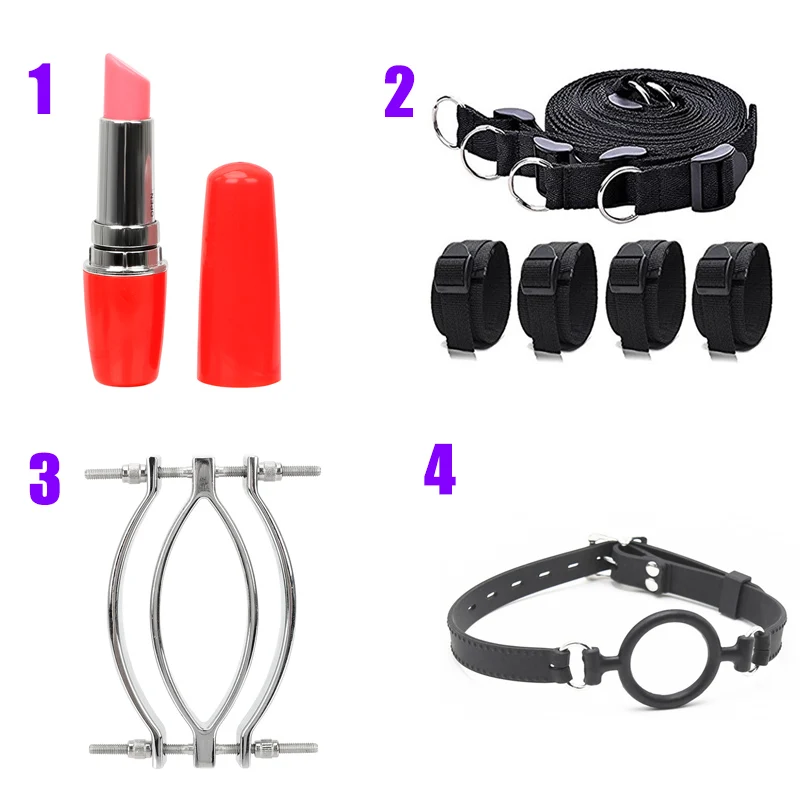 Electric Shock Vagina Pen Labia Clips Nipple Clamp Bdsm Bondage Clit Stimulator Set Restraint Strap Mouth Gag Vibrator Sex Toys