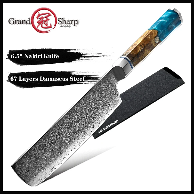 

Grandsharp 6.5 Inch Nakiri Knife Japanese 67 Layer Damascus Samurai Steel Kitchen Knife Chef Knives Gyuto Cleaver Cutlery