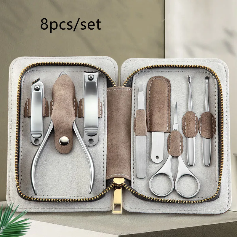 New 8 In 1 Nail Cutter Professional Stainless Steel Scissors Grooming kit Art Cuticle Utility Tools Nail Clipper Manicure Set