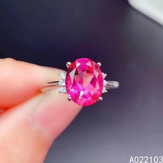 KJJEAXCMY fine jewelry 925 sterling silver inlaid natural pink topaz Elegant romantic female oval gem ring support check Gift