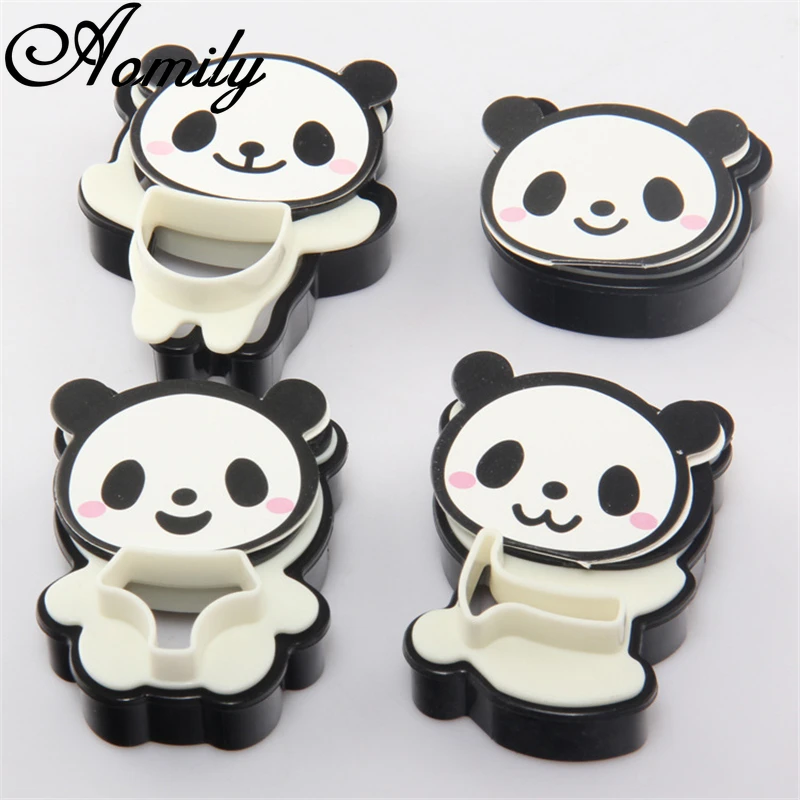 Amoliy 4PCS/set Panda Biscuit Stamp Mold DIY Cookies Plunger Cutter Bread Sandwich Baking Molds Chocolate Cake Decorating Tools