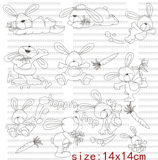 Transparent Silicone Rubber Stamp and Metal Die Sheet Cling, A Group of Rabbits, DIY Scrapbooking, Cute Pattern, Photo Album