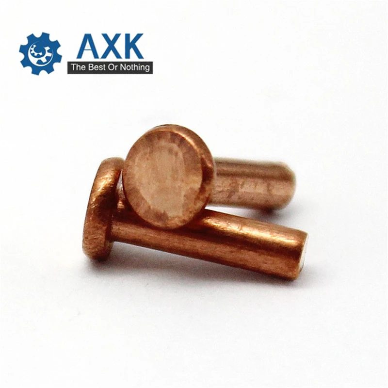 200Pcs Brass Solid Rivets GB109 M2*L Flat Head Copper Rivets Solid Brass Rivet 2mm Diameter 3mm-10mm Length