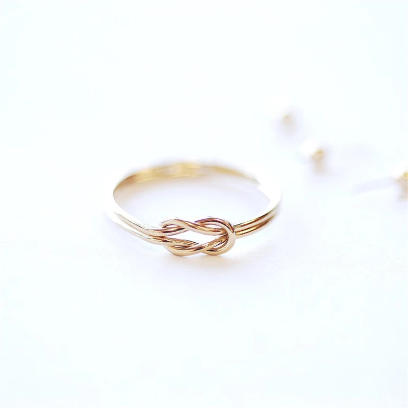 14K Gold Filled Double Long Love Knot Ring Boho Gold Jewelry Minimalist Knuckle Ring Anillos Mujer Gold Rings for Women