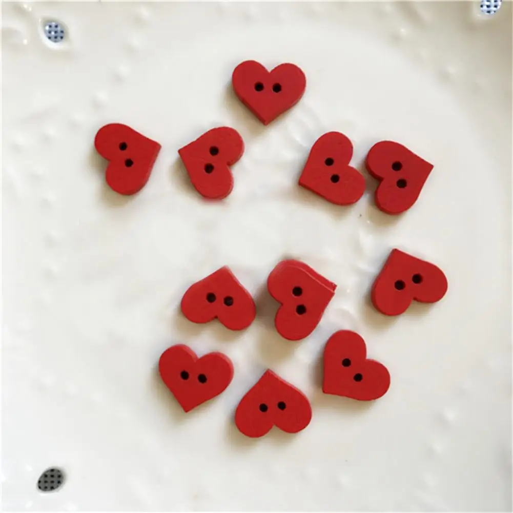 100Pcs 2 Holes Red Love Heart botones para la ropa  prym love Wooden Button Clothes DIY Sewing Accessory Decor