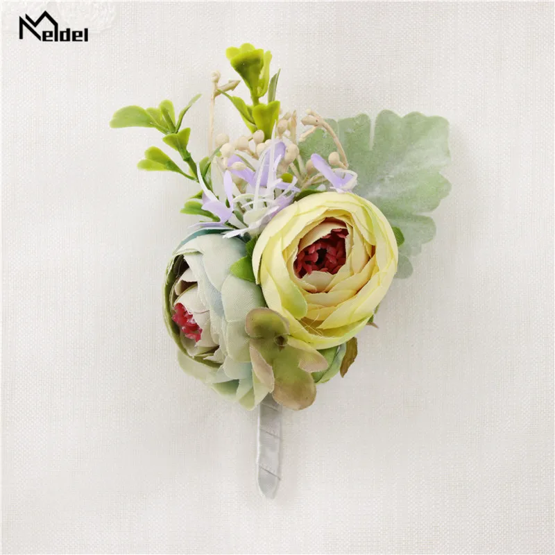 Meldel Cưới Chú Rể Boutonniere Hoa Hồng Lụa Phù Dâu Đeo Tay Vòng Tay Corsages Cưới Hoa Phụ Kiện Vũ Hội Phù Hợp Với Trang Trí