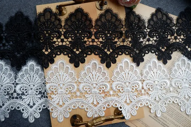 14.5CM Elegant White Black Venise Cotton Hollow Out Embroidered 3D Lace Fabirc Ribbon DIY Dress Cloth Head Veil Sewing Ornament