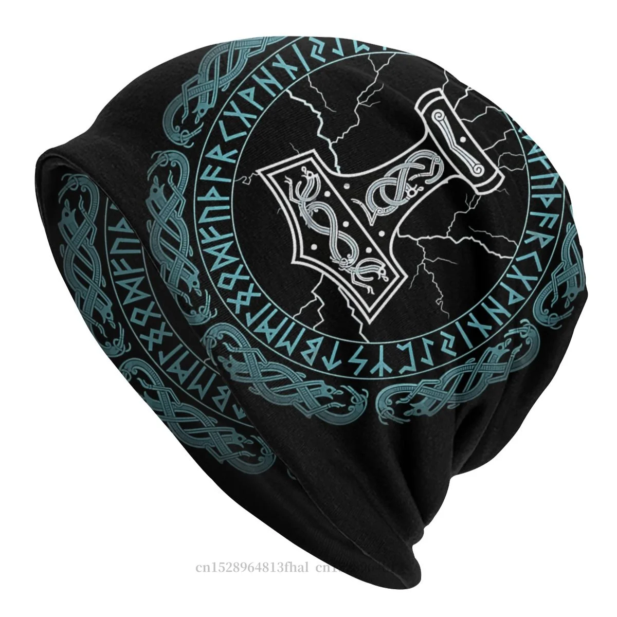 

Norse Mythology Vikings Beanie Hats Mjolnir Hammer Of Thor Runes Skullies Beanies Hat Bonnet Hipster Caps Men Women's Earmuffs