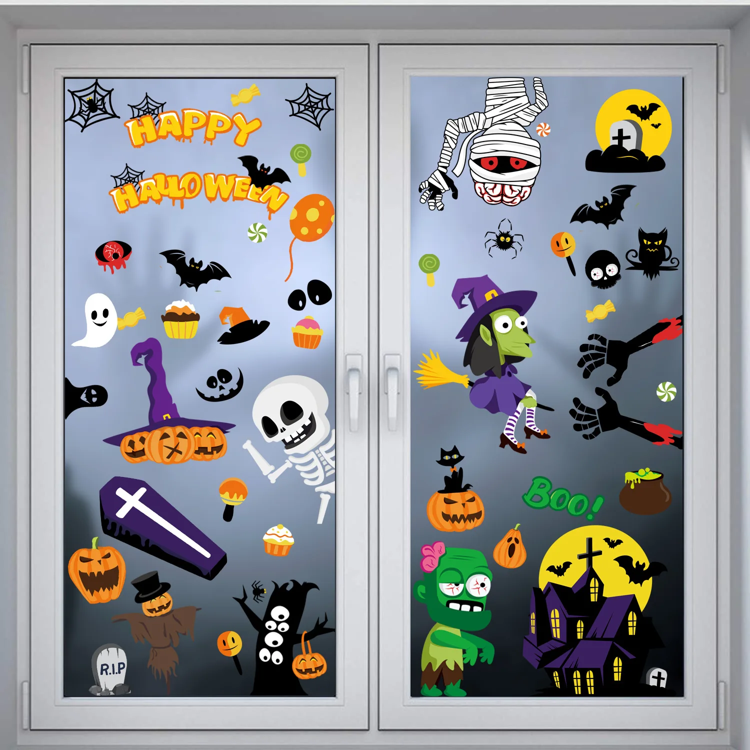 2021 New Halloween Party Static Pinup Picture Double-sided Glass Window Wall Sticker Interior Decoration Accessories